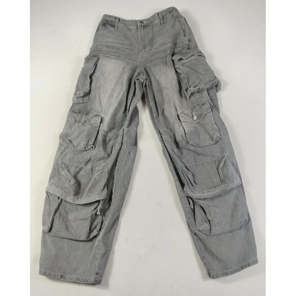 AFRM Jeans Womens 26 Gray Parker Cargo Baggy Streetwear Rave Wear Parachute Y2K